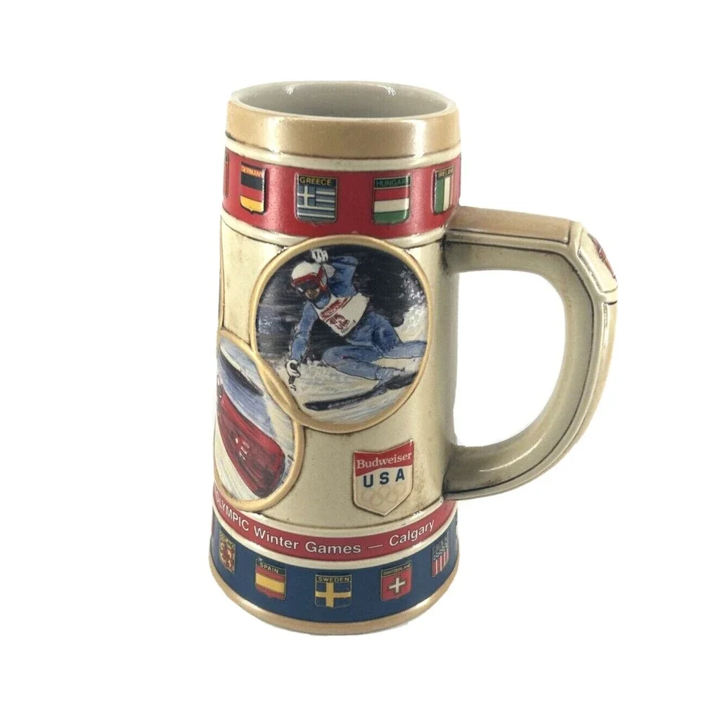 Vintage Budweiser U.S.A Calgary 1988 Olympic Winter Games Beer Mug Stein‎